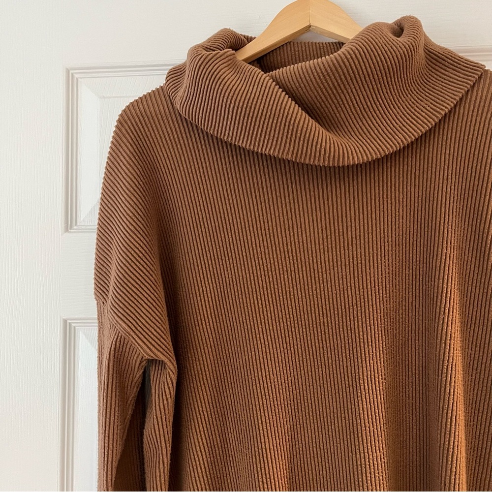 Gap long sleeve ribbed cowl neck dress brazen brown soft women’s small - Picture 2 of 6